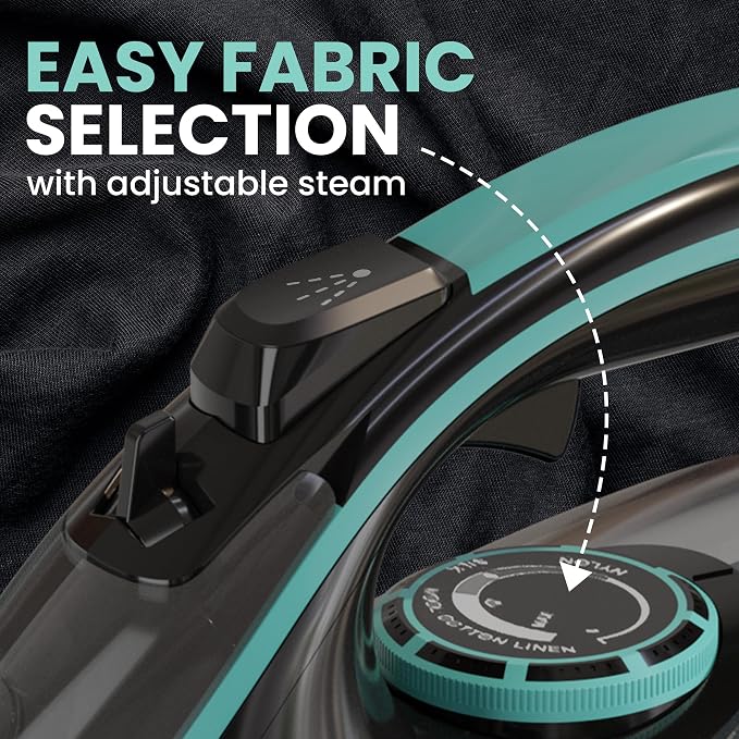 Utopia Home Steam Clothes Iron - 1800W (Black Teal) Non-Stick Soleplate | Nonstick Soleplate With Auto-Off Safety Feature - Adjustable Thermostat Control, Variable Steam Control, Self-Clean, 8ft Cord