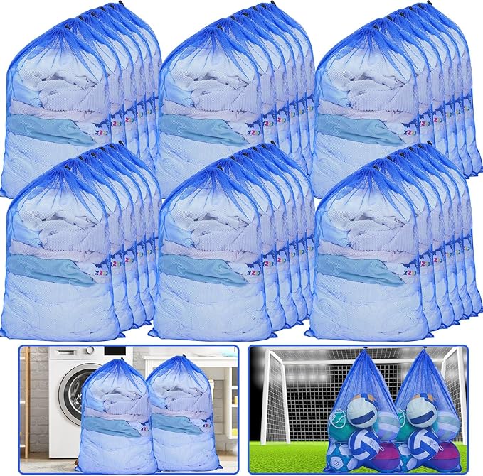 Berlune Large Mesh Laundry Bags, 24 x 36 Inch Bulk Wash Set with Drawstring for Commercial Use, Dorms, Vacation Rentals, Laundromats, Apartments & Facilities(Blue,30)
