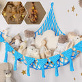 TIDYTEDS Macrame DreamLights Boho Stuffed Animal Storage Net Hammock Extra Large Plush Toy Storage Holder For Small Or Large Plushies BLUE