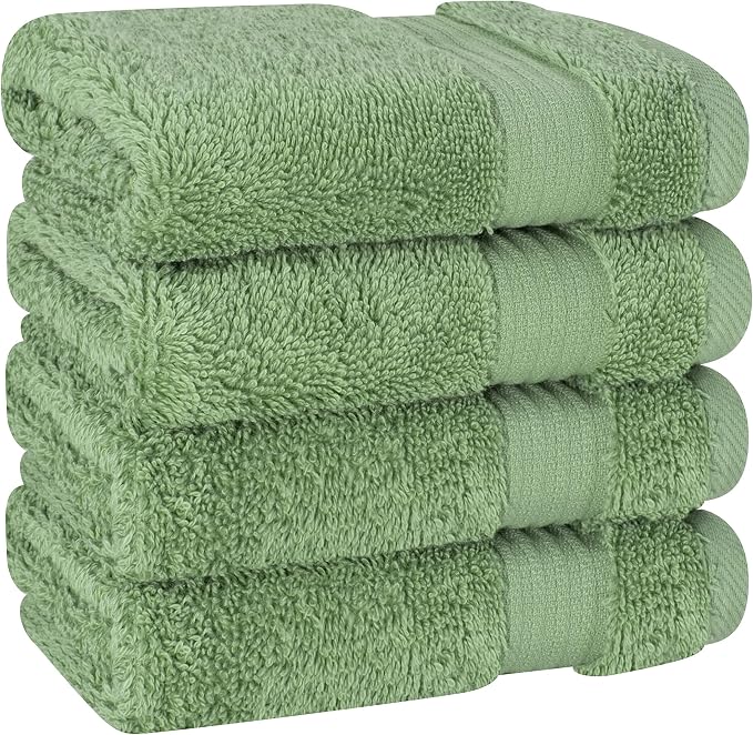 Cotton Paradise 100% Cotton Turkish Towel Set, Soft Absorbent Quick Dry, 4 Piece Washcloth Set, Sage Green