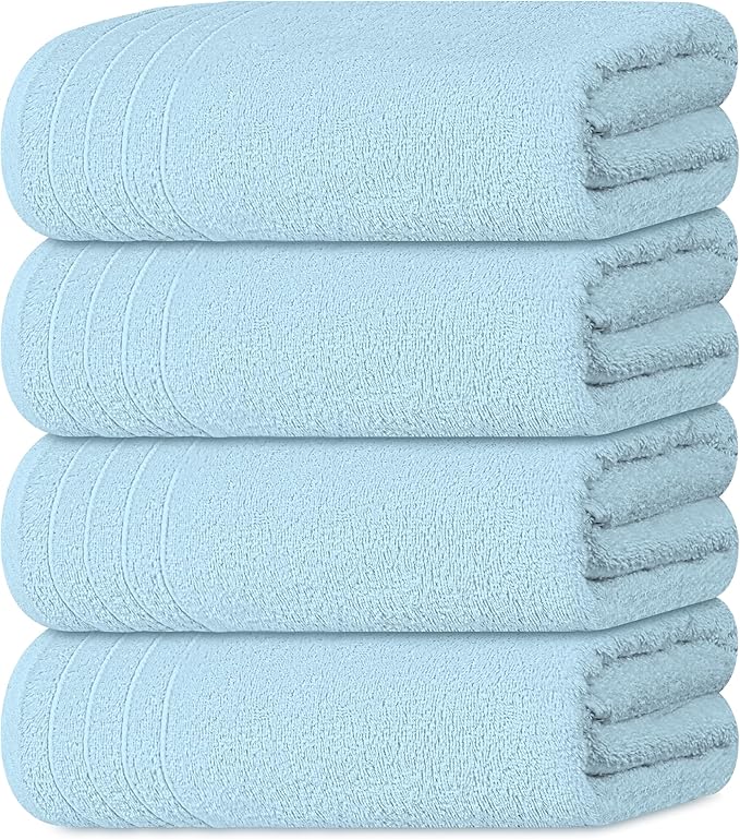 Tens Towels 4 Piece Extra Large Bath Towels 30 x 60 Inches, Sky Blue | 100% Cotton, Larger & Lighter Weight, Quicker to Dry, Super Soft and Absorbent, Perfect for Bathroom
