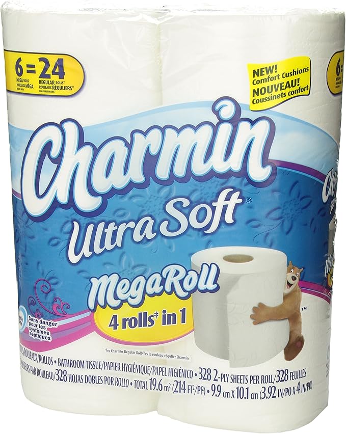 Charmin Ultra Soft Toilet Paper 6 Mega Rolls = 24 Regular Rolls