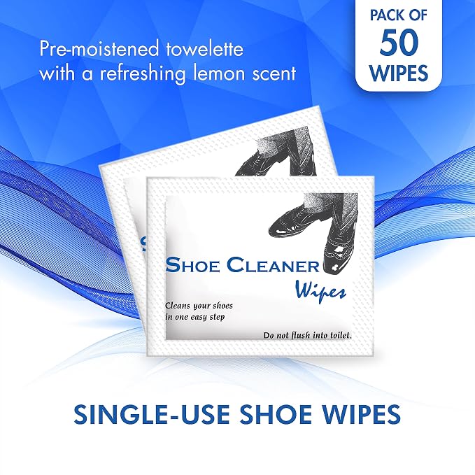 Diamond Wipes Pre-Moistened Shoe Shine Wipes, Streak-Free Shoe Cleaner Pack of 50 Individually Wrapped Wet Wipes - Use On Leather, Travel Essentials
