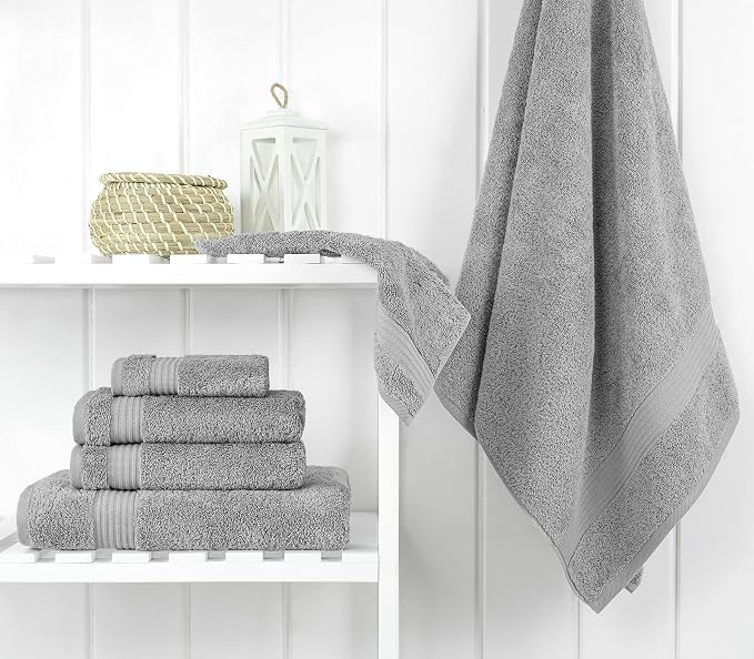 Cotton Paradise 100% Cotton Turkish Towel Set, Soft Absorbent Quick Dry, 6 Piece Towel Set, Light Grey