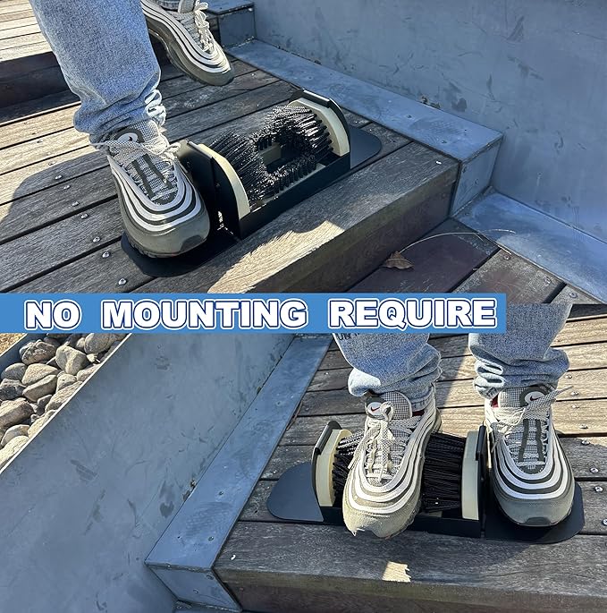 Portable Boot Scrubber with Detachable Fold-Out Footboards, No Mounting Required Mud Scraper, Heavy Duty Shoe Brush with Integrated Steel Plates for Outdoor, Garden & Work Site