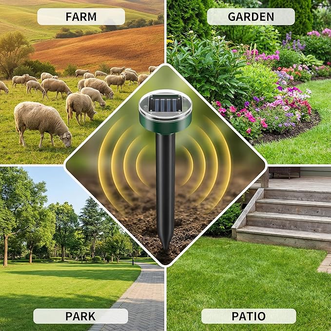 Mole Repellent Solar Powered 10 Pack Square Design – Outdoor Waterproof Pest Deterrent for Yard & Garden, Repels Mole, Gopher, Vole, Snake & Groundhog, Pet Friendly Sonic Burrowing Control