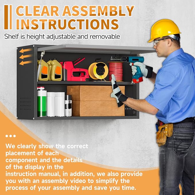 Metal Garage Wall Cabinet with Up-Flip Door, Float Tool Cabenit with Adjustable Shelf,Steel Wall-Mounted Storage Cabinet with Pegboard for Kitchen,Garage,Workshop,Warehouse(19.7"H,Black&Gray)