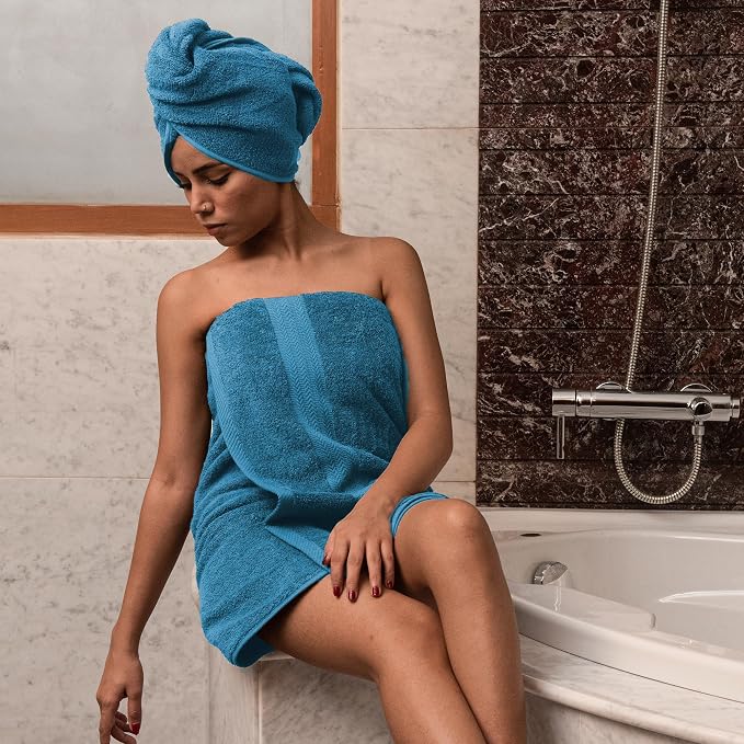HERCULEAN Large Bath Towels 24 x 50 Pack of 6 | Quick Dry and Highly Absorbent | 100% Cotton Terry Towels for Bathroom - Perfect for Shower - Pool and Spa - Luxury Soft Towels - Teal Blue