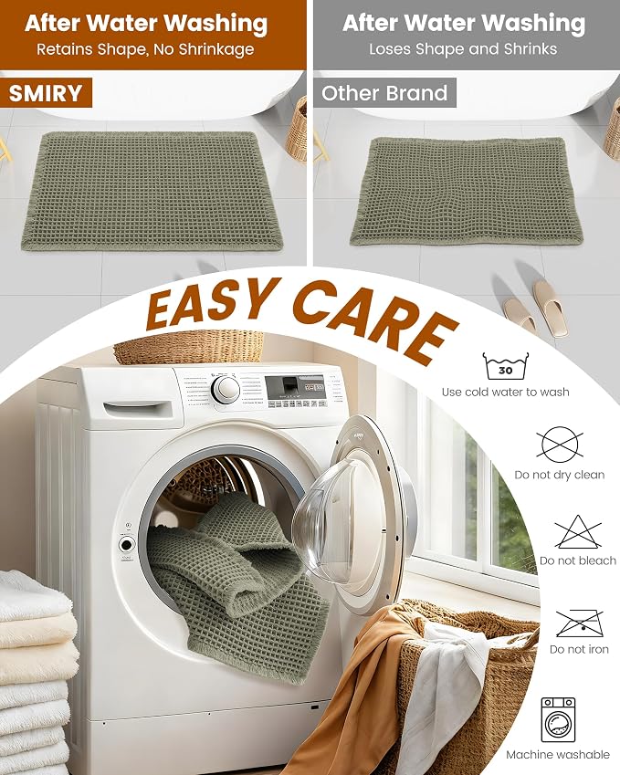 Smiry Waffle Bath Mat 60x24, Extra Soft Absorbent Bathroom Rugs, Non Slip Machine Washable Quick Dry Bath Rugs for Bathroom Floor, Tub, Shower, Home Decor Accessories, Green