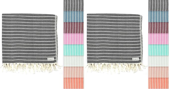 Sand Cloud Turkish Beach Towel - Sand Resistant & Quick Dry Towel - 2 Pack | 100% Certified Organic Turkish Towel - Bath Towel or Beach Blanket for Picnic - As Seen on Shark Tank - Gocek (Black)