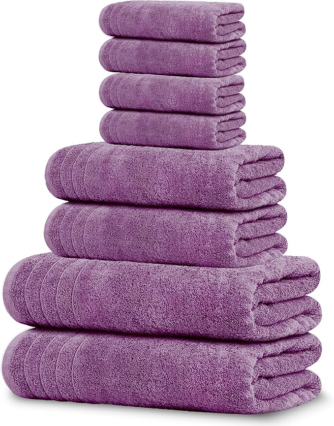 Tens Towels 8 Piece Towel Set, 2 XL Bath, 2 Hand, 4 Washcloth, Purple | 100% Cotton, Lighter Weight, Quicker to Dry, Super Absorbent, Perfect for Bathroom