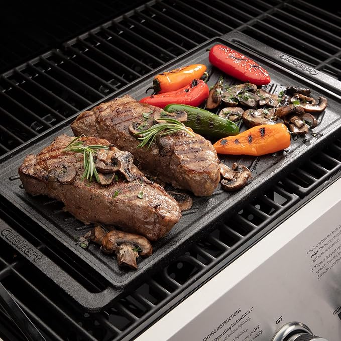 Cuisinart CCP-2000 Reversible Cast Iron Grill/Griddle Cookware Plate, Ribbed Grill & Smooth Flat Top Griddle and Cuisinart CSBK-400, Smashed Burger Kit, Cast Iron