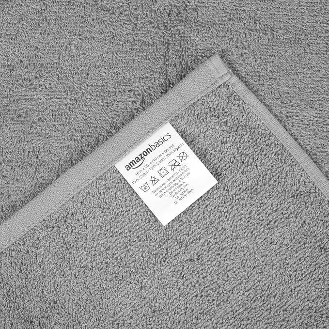 Amazon Basics Soft and Thick Cotton Hand Towels for Gym, 16 x 26 in, Gray, 12-Pack
