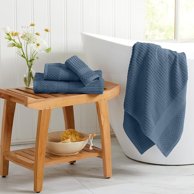 Springtree Home 100% Cotton Bath Towel Set | 6-Piece Set | Textured | Ocean | Absorbent & Quick-Dry Bathroom Towels | Textured and Durable Cotton Towels for Bathroom | OEKO-TEX | Krista Collection