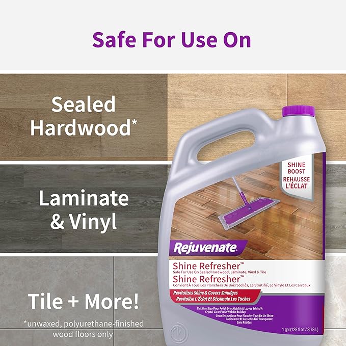 Rejuvenate Shine Refresher Floor Polish Covers Smudges, Protects And Boosts Shine On Sealed Hardwood, Laminate, Vinyl And Tile, 1 Gallon