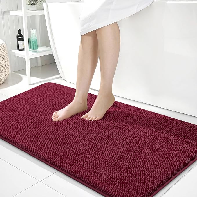OLANLY Memory Foam Bathroom Runner Rugs 44x24, Absorbent Long Mat, Burgundy | Soft Quick Dry Bath Mat Rugs, Non-Slip, Machine Washable Mat for Bathroom Floor, Tub and Shower, Home Decor Accessories