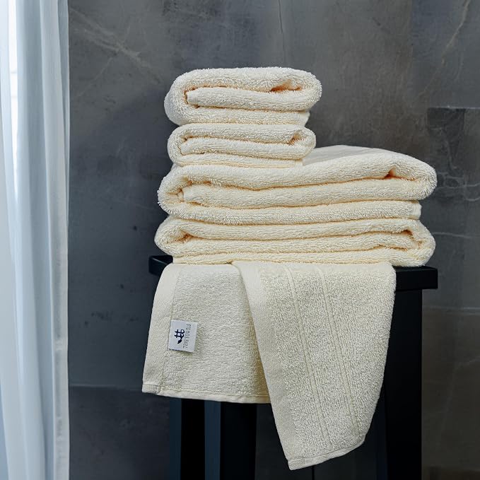 Tens Towels 8 Piece Towel Set, 2 XL Bath, 2 Hand, 4 Washcloth, Cream | 100% Cotton, Lighter Weight, Quicker to Dry, Super Absorbent, Perfect for Bathroom