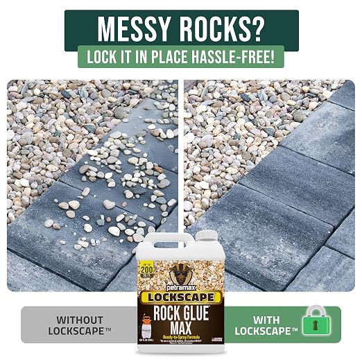 PetraMax Lockscape Rock Glue for Landscaping w/Sprayer, 1 Gal (Made in USA) - 100% Permeable Landscape Adhesive for Stones & Pebbles - Ready to Spray Pea Gravel Binder & Mulch Glue for Landscaping