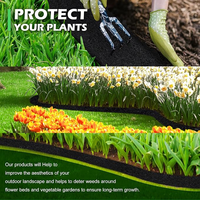 Adnee 140'' x 5.5" Double Sided Rubber Mulch Roll, Black Recycled Rubber Mulch Walkway,Permanent Garden Edging Barrier Mat for Landscaping,Plants,Vegetables and Flowers