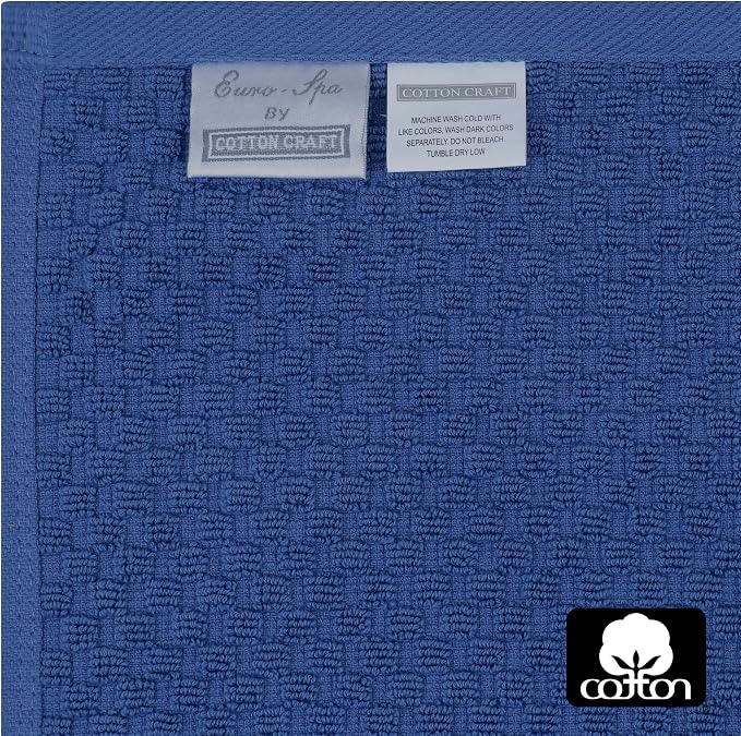 COTTON CRAFT Euro Spa Waffle Weave Bath Sheets - Set of 2 Blue Towel Sheets | Pure 100% Ringspun Cotton Oversized Luxurious Towel Set - Soft Plush Super Absorbent Low Lint Quick Dry - 35 x 70 inches