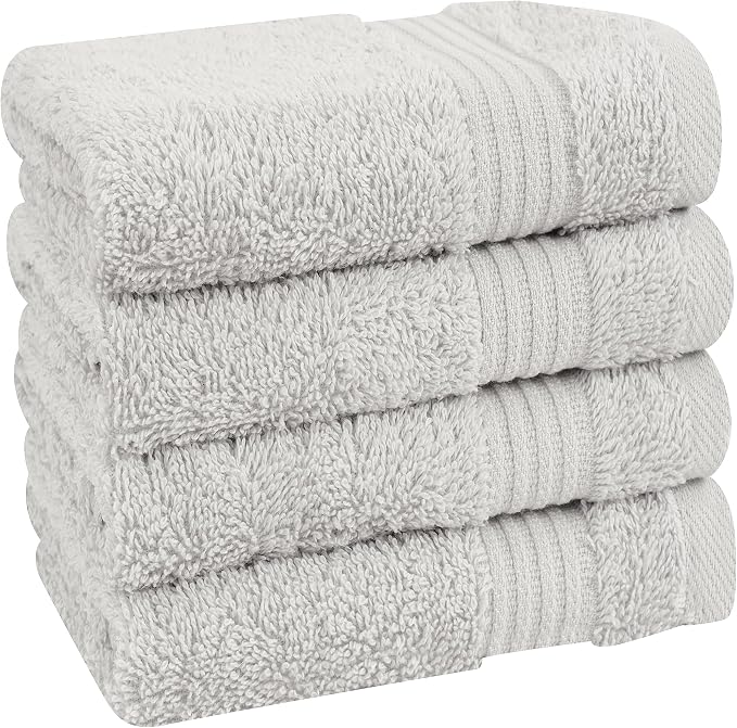 Cotton Paradise 100% Cotton Turkish Towel Set, Soft Absorbent Quick Dry, 4 Piece Washcloth Set, Silver Grey