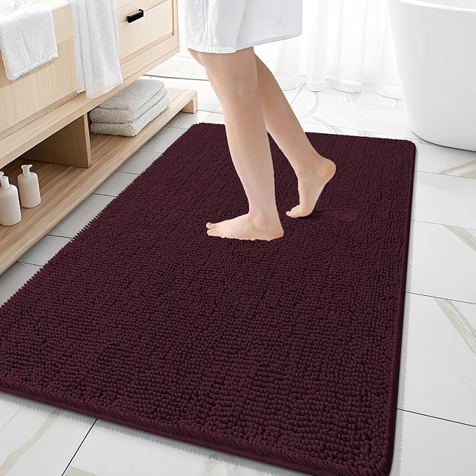 OLANLY Large Bathroom Rugs 59x35, Extra Soft Absorbent Chenille Bath Rugs, Rubber Backing Quick Dry, Machine Washable Bath Mats for Bathroom Floor, Tub and Shower, Home Decor Accessories, Black Cherry