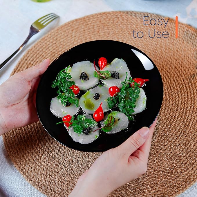 Dinnerware Sets for 6, 18 Piece Black Opal Glass Dish Set | Plates and bowls with dishwasher and microwave safe features, chip and scratch resistant dishware for family meals