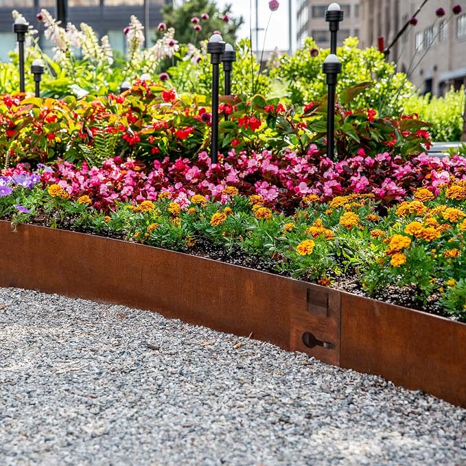 20ft. 42" L × 6" H Corten Steel Landscape Edging, 6 Pack Border | Metal Edging for Landscaping with Buckles, Hammer-in Flexible Lawn Edging, No Dig Edging, Metal Edging for Pathway, Yard