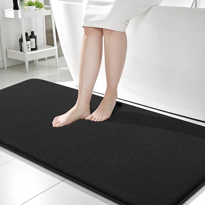 OLANLY Memory Foam Bathroom Runner Rugs 59x24, Absorbent Long Mat, Black | Soft Quick Dry Bath Mat Rugs, Non-Slip, Machine Washable Mat for Bathroom Floor, Tub and Shower, Home Decor Accessories