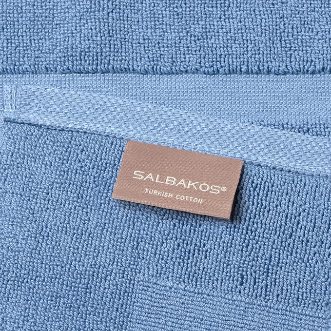 SALBAKOS 2-Piece 100% Turkish Cotton Bath Mat Towel, 20x34 inch, Blue | Bathroom Floor Towels, Thick Soft Most Absorbent Quick-Dry Durable Large Size Foot Rug, Premium Hotel Quality Made in Turkey