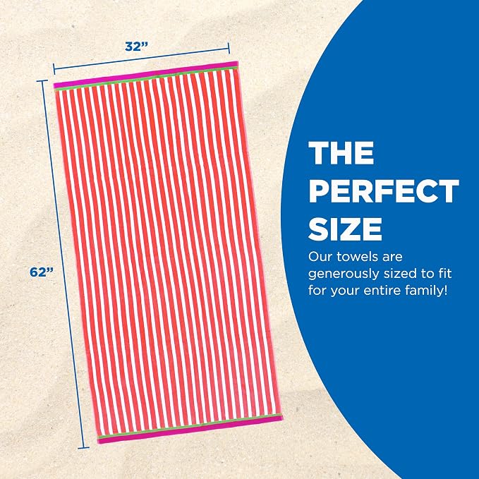 Kaufman - Colorful Racing Striped Beach & Pool Towel - Extra Large Beach Towel - Soft & Absorbent 100% Cotton Towels - Assorted Colors - 32" x 62" - 24 Pack