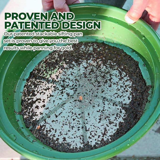 SE Gold Prospecting-Sifting-Panning, 13.25 Inch Wide Stackable Classifier Gold Prospecting Pan, 1/12 Inch Stainless Steel Mesh Sifting Pan, Green