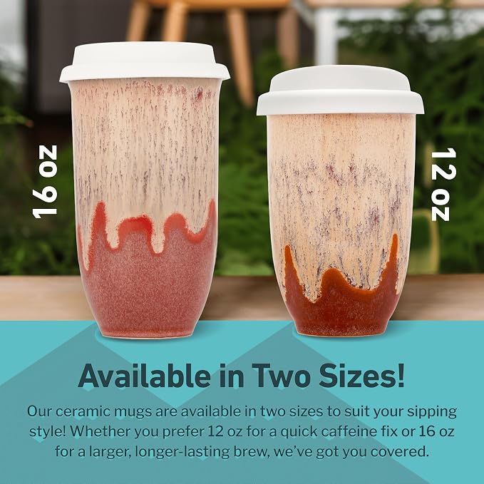 NOVA CERAMICS Travel Coffee Cup– Travel Coffee Tumbler – On the Go Coffee Mug – Microwave & Dishwasher Safe Green CoffeeTumbler - Gifts For Women Men Him Her – 16oz – Jupiter