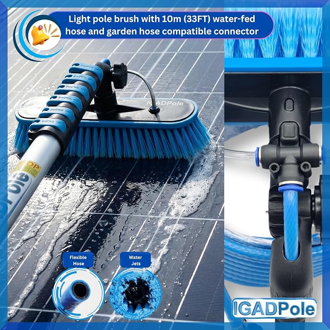 IGADPole 20 FT Water-Fed Washing Kit with Soap-Dispenser, Brush, 10″ Squeegee & Cobweb Duster for Windows, Gutters, Solar Panels & Exterior Walls