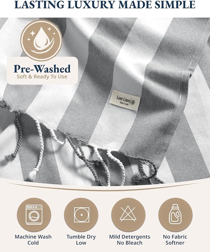 LANE LINEN 3 Pack Oversized Beach Towels, 39"x71", Quick Dry - Ocean Depth | Classic Cabana Stripe - Soft Pre-Washed Cotton Blend - Lightweight & Packable - Great For Pool, Swim & Travel - Pool Day
