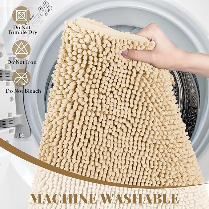 Bathroom Rugs Mat 72 x 24, Thick Soft Absorbent Chenille Bath Rugs, Rubber Backing Bath Mats for Bathroom Floor, Tub, Shower, Bedroom, Home Decor Accessories, Quick Dry Machine Washable, Beige