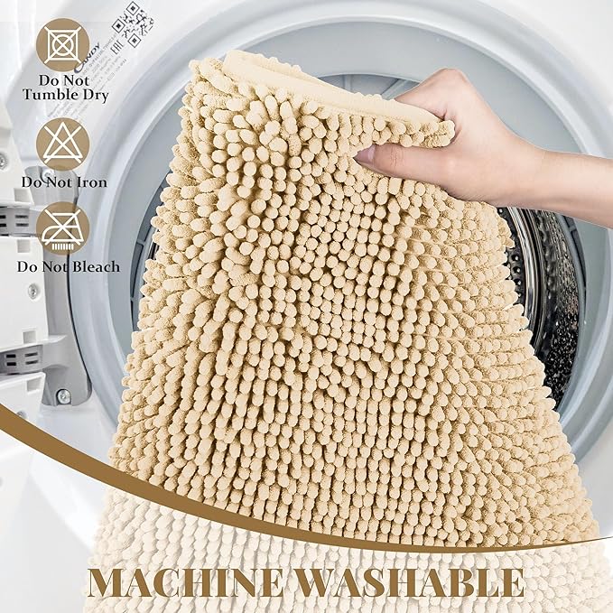 Bathroom Rugs Mat 72 x 36, Thick Soft Absorbent Chenille Bath Rugs, Rubber Backing Bath Mats for Bathroom Floor, Tub, Shower, Bedroom, Home Decor Accessories, Quick Dry Machine Washable, Beige