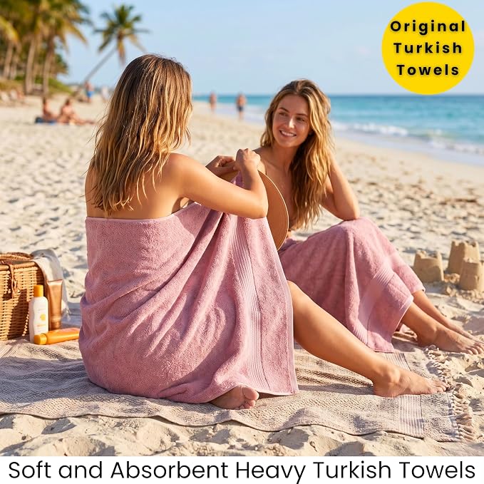 SALBAKOS 2-Piece 100% Turkish Cotton Bath Towels, Extra-Large 35x70, Rose | Oversized Bath Sheet Towel for Bathroom & Beach, Thick, Super Soft, Highly Absorbent, Premium Hotel Quality, Made in Turkey
