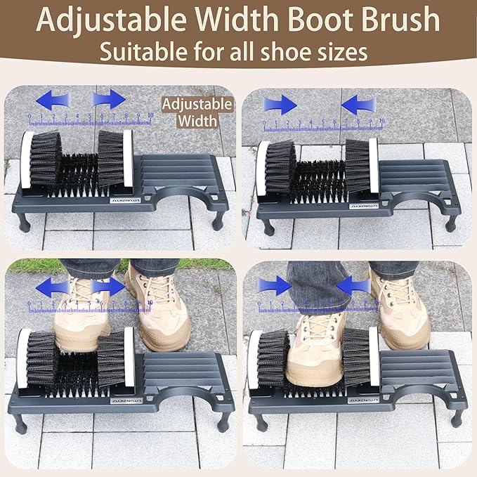 Adjustable Boot Brush Scraper Outdoor, Shoe Cleaner Brush,Heavy Duty Boot Scrubber for Mud, Garden, Garage, FarmDirt & Snow & Extra Wide
