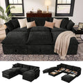 Ihanherry Oversized Sectional Sofa Bed with Storage, 103" 6-Seater Modular Cloud Couch with Movable Ottomans, Chenille Deep Seat Sleeper Couches for Living Room (Black)
