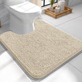 OLANLY Toilet Rugs U-Shaped 24x24, Extra Soft Absorbent Chenille Contour Bathroom Rugs for Toilet, Dry Quickly, Machine Washable, Non-Slip Bath Mat, Sand