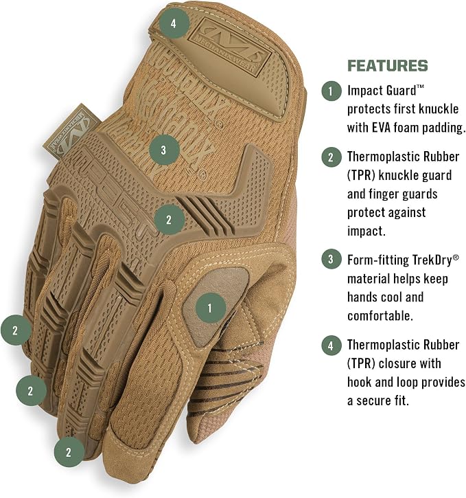 Mechanix Wear: M-Pact Tactical Gloves with Secure Fit, Touchscreen Capable Safety Gloves for Men, Work Gloves with Impact Protection and Vibration Absorption (Brown, XX-Large)