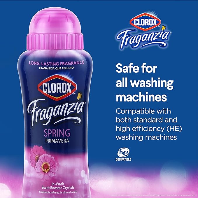 Clorox Fraganzia Laundry Scent Booster Crystals In-Wash Fragrance Beads Fresh-Smelling Clothes and Linens Safe All Fabrics and Colors Easy-Pour Bottle Spring Scent 18 OZ 2 Pack Twin Pack Value
