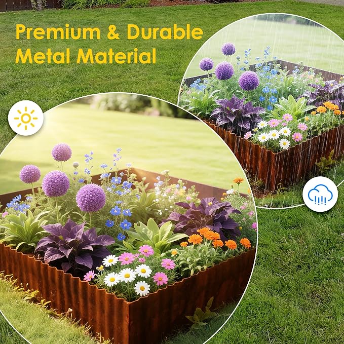 Vehipa Corrugated Landscape Edging 10" x 30 Ft Metal Garden Edging Rusty | for Lawn Landscaping, Sturdy Flower Bed Edging Border Garden, Garden Bed, Lawn