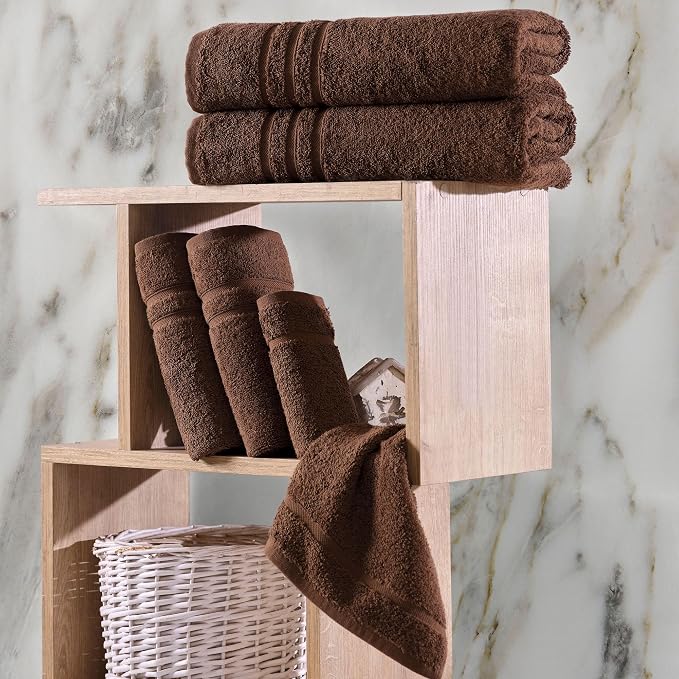 Hawmam Linen Brown 6 Piece Bath Towels Set for Bathroom Original Turkish Cotton Soft, Absorbent and Premium 2 Bath Towels, 2 Hand Towels, 2 Washcloths
