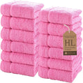 Hawmam Linen Luxury Cotton Washcloths 13x13 Inch - Large Hotel Spa Bathroom Face Towel | 12 Pack | Pink