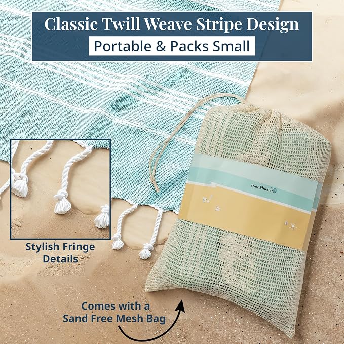 LANE LINEN Beach Blanket Sand Free, Picnic & Oversized Beach Towel - Aqua | Oversized Beach Towels, 82"x82" - Room For The Whole Family & Friends - Shakes Off Sand Easily- Roomy Family Size, Sand Free