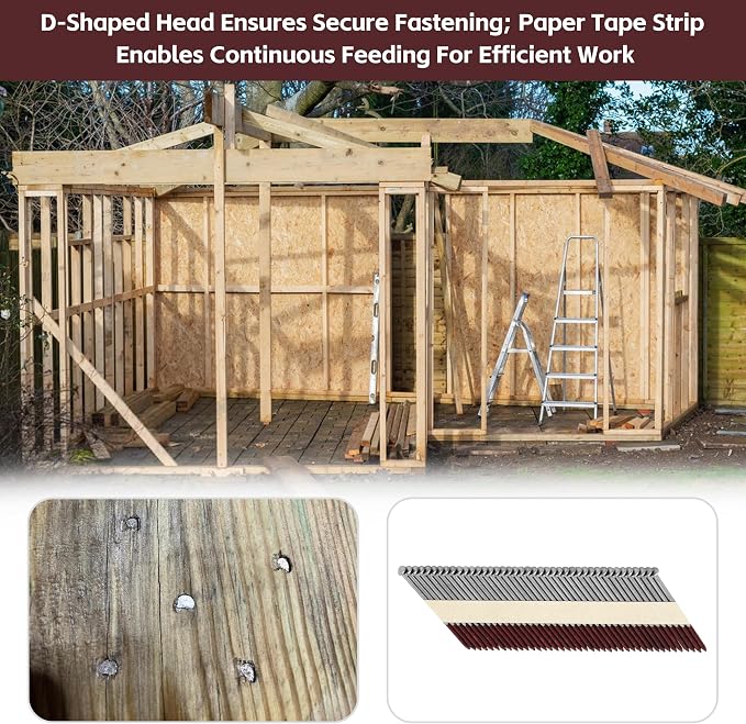 30 Degree Framing Nails 3"X .12" Smooth Shank 800 Count,D Head Paper Tape Strip Nails, for 30 to 34 Degree Framing Nailer