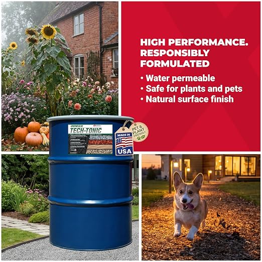 Ground Glue Tech-Tonic Landscape Adhesive, 55 Gallon Tote | For Rock, Mulch, and Sand, Long-Lasting Stabilizer for Trails & Slopes, Pet-Safe Binder for Pea Gravel, Bark & Flower Beds