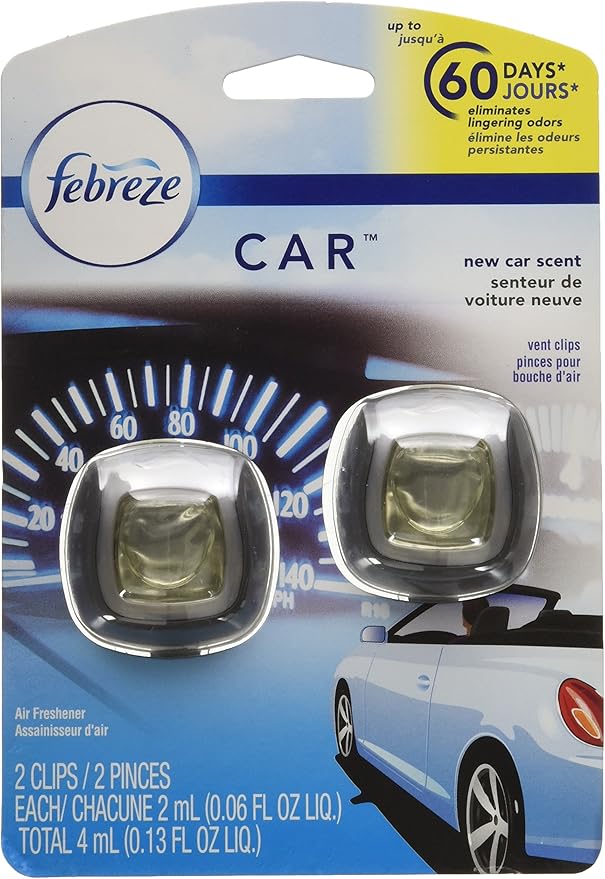 Febreze Car Air Fresheners, New Car Scent, Odor Eliminator for Strong Odors Car Vent Clips (2 Count)